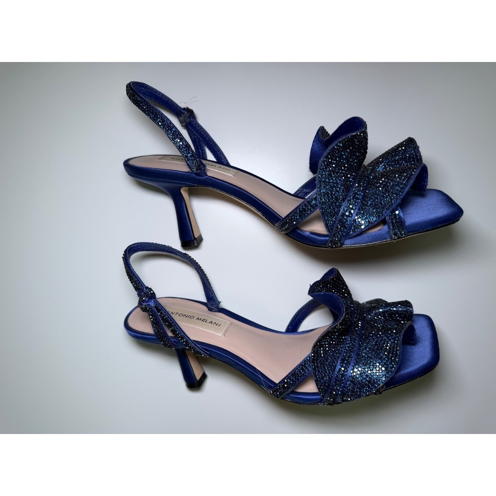 Antonio Melani Blue Crystal Rhinestone Ruffle Slingback Heels Size 6M